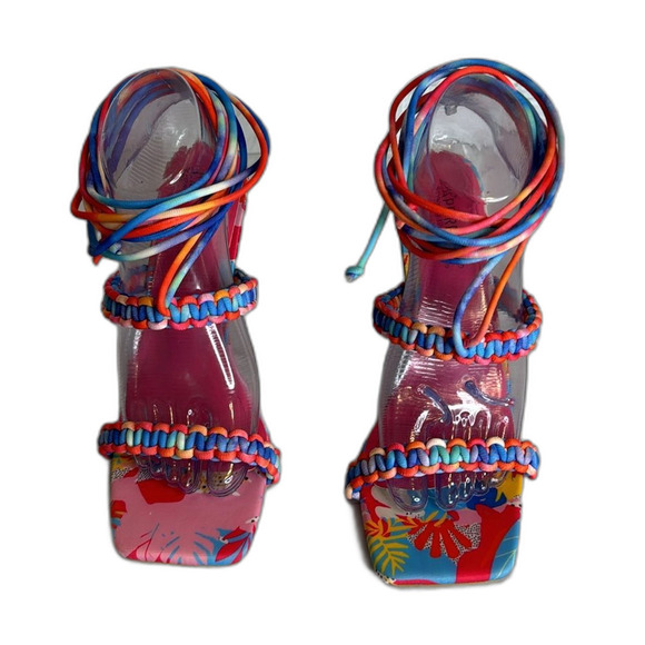 Cape Robbin ladies colorful ankle tie high heels size 9 colorful cute - Picture 3 of 9